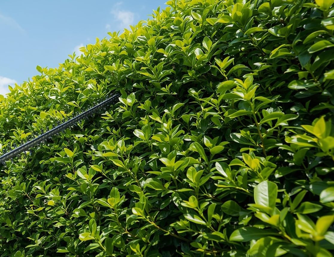 TB Tree Care arborist marking healthy framework before a restoration cut on a Hamptons privet hedge
